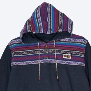 Howler Brothers Navy Hooded Pullover with Purple, Teal & Magenta Stripes